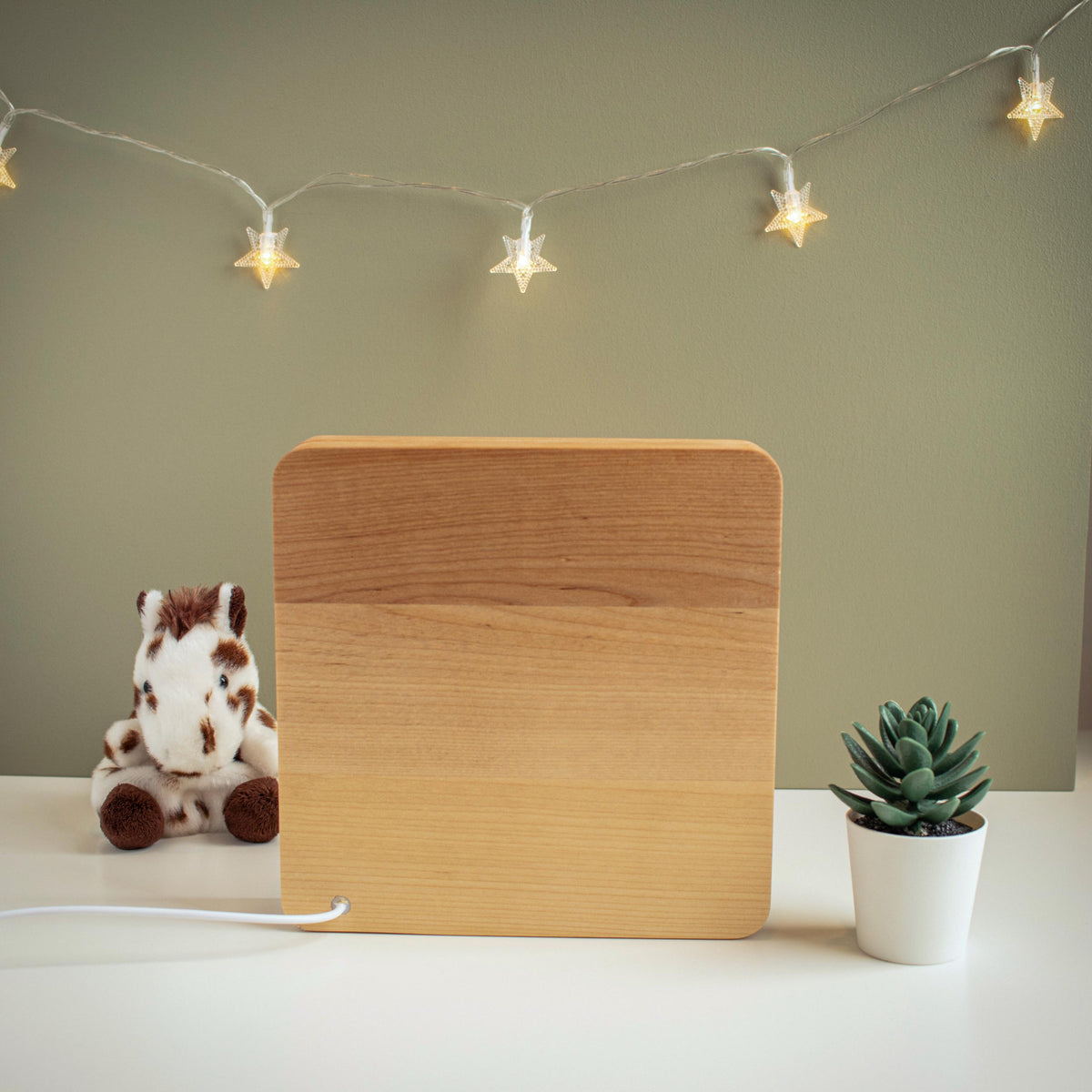 Solid Wood Dinosaur Night Light - Dimmable LED Kids Lamp - Unique New Baby Gift