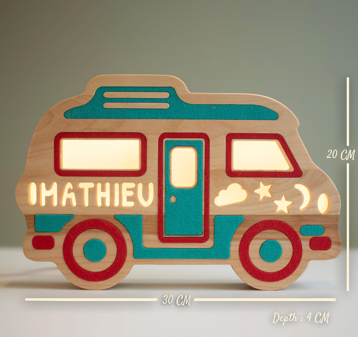 Personalized wooden camper van night light