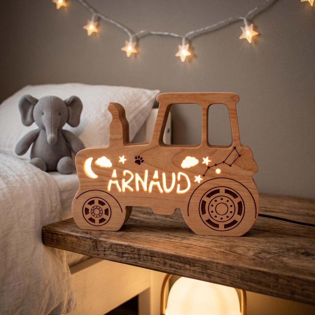 Tractor Night Light, Personalized Wooden Kids Lamp, Custom Baby Name Light, Farm