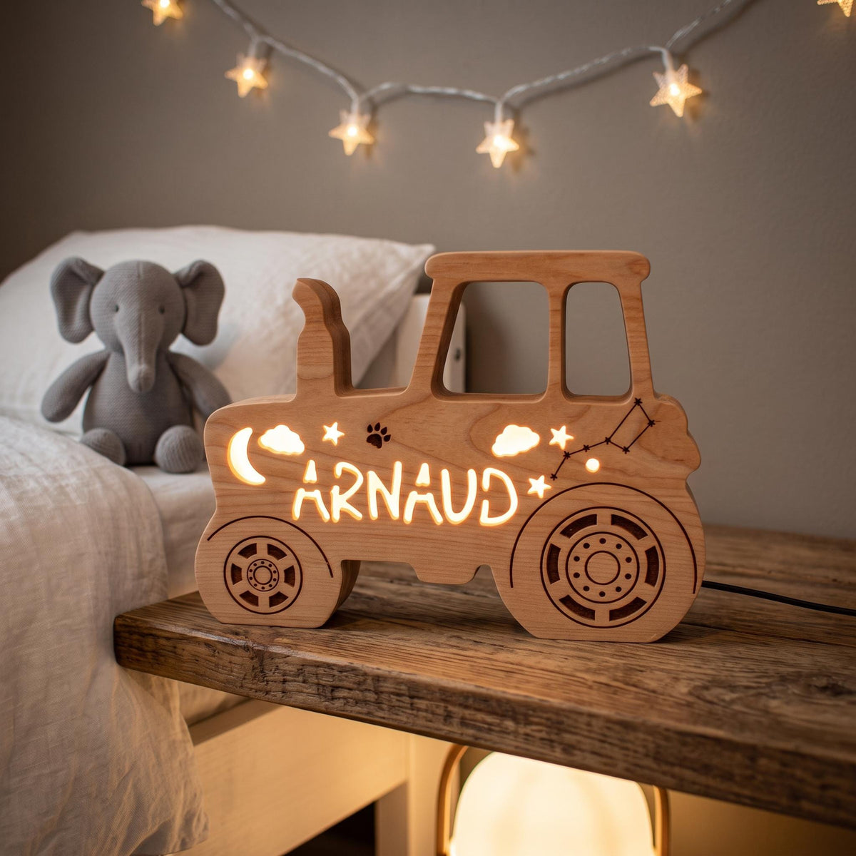 Tractor Night Light, Personalized Wooden Kids Lamp, Custom Baby Name Light, Farm