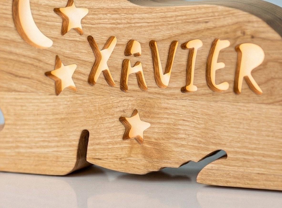 Personalized Dog Night Light Wood, Custom Name Kids Lamp Golden Retriever, Nurse