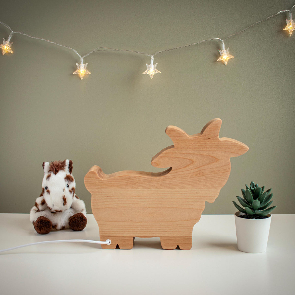 Personalized Wooden Goat Night Light | Custom Name Kids Lamp | Unique Baby Showe