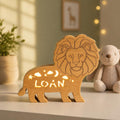 Personalized Lion Night Light Wood - Custom Name Baby Nursery Lamp - Engraved Wo