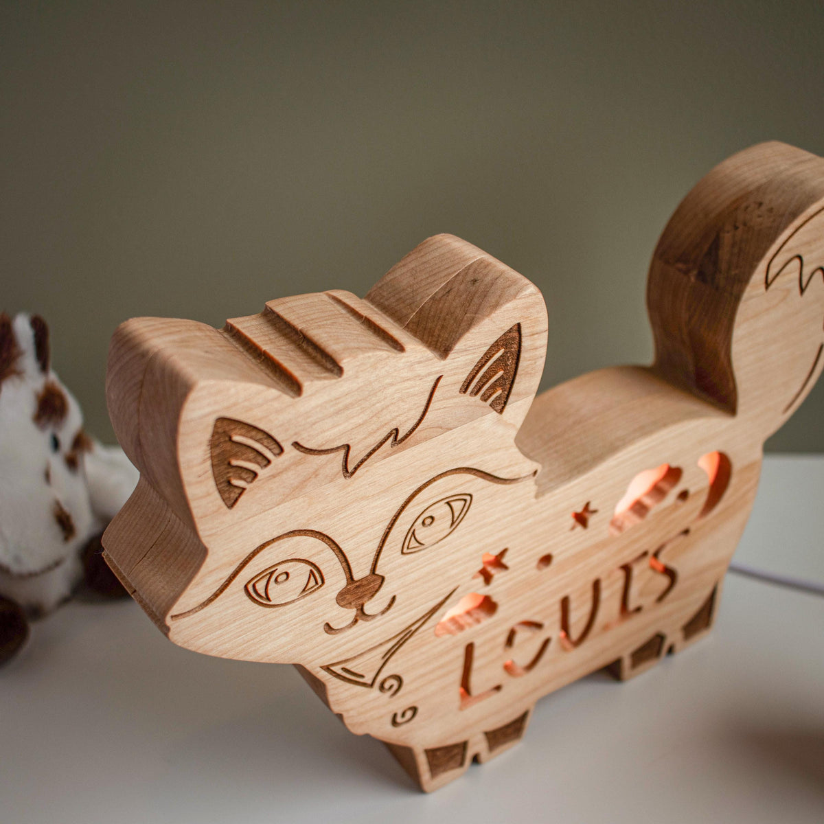 Personalized Solid Wood Fox Night Light | LED Lamp With Name for Baby Room | New
