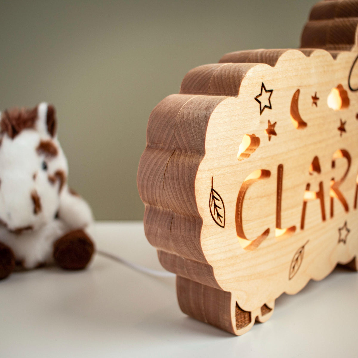 Personalized Sheep Night Light, Solid Wood, Dimmable LED Name Lamp (Baby Nursery