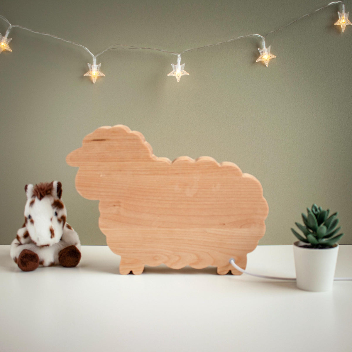 Personalized Sheep Night Light, Solid Wood, Dimmable LED Name Lamp (Baby Nursery