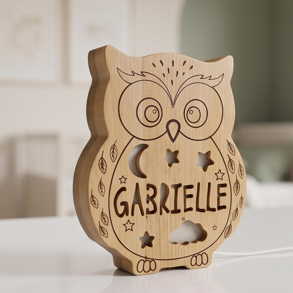 Solid Wood Owl Night Light | Dimmable LED Kids Lamp | Baby Nursery Decor