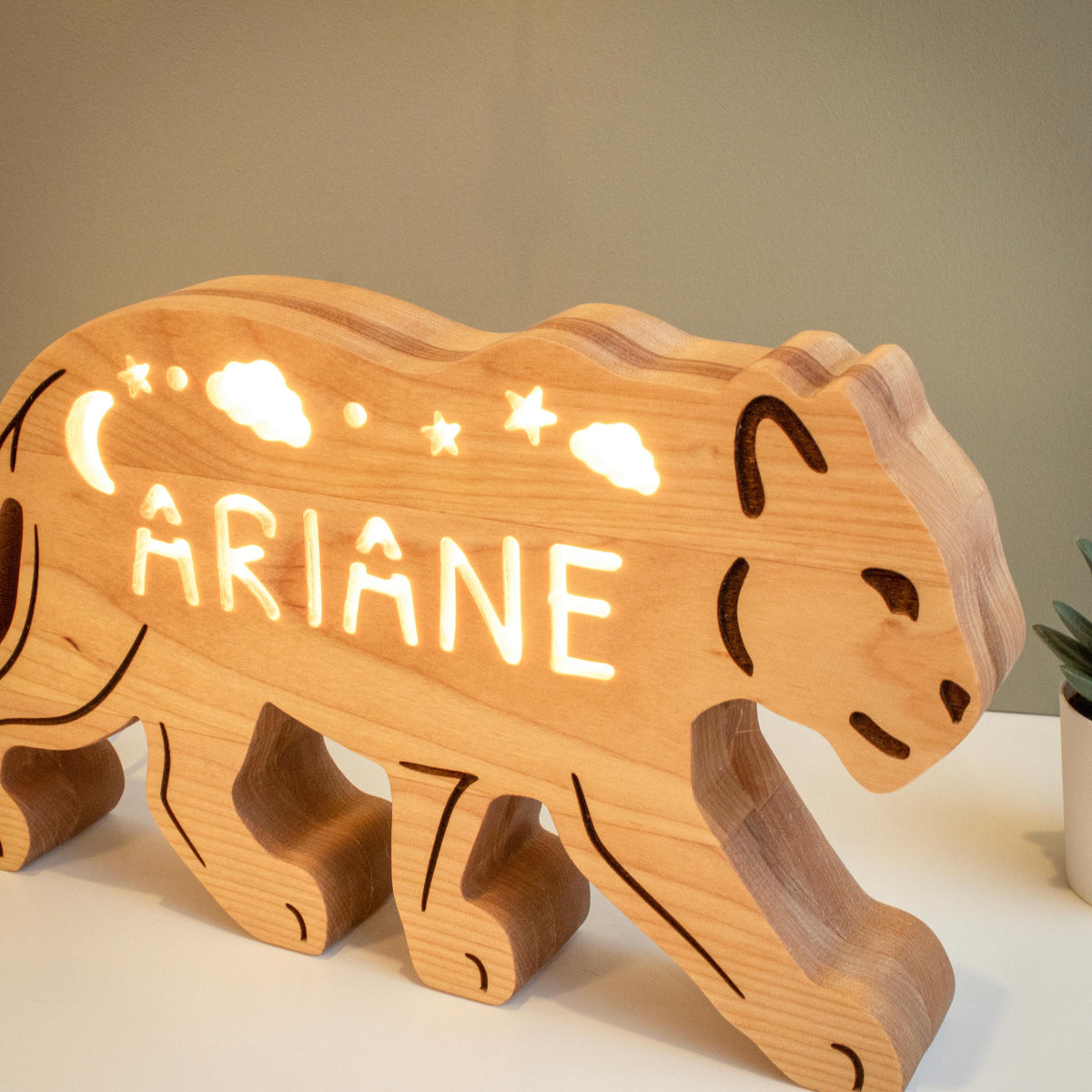 Personalized Black Panther Night Light, Solid Hardwood Jungle Lamp, Dimmable LED