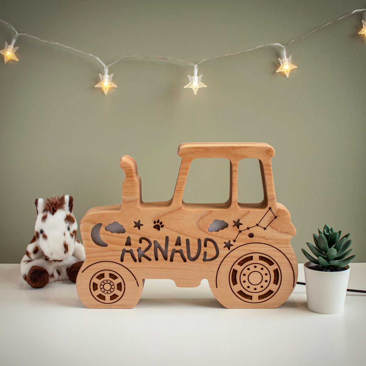 Tractor Night Light, Personalized Wooden Kids Lamp, Custom Baby Name Light, Farm
