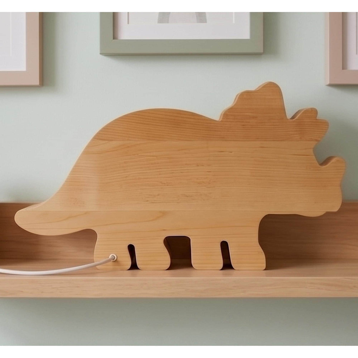Personalized Dinosaur Night Light Solid Wood, Triceratops Name Light LED Kids Ro