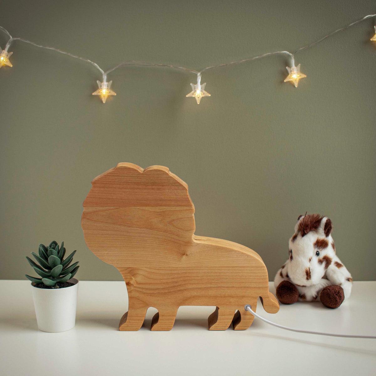 Personalized Lion Night Light Wood - Custom Name Baby Nursery Lamp - Engraved Wo