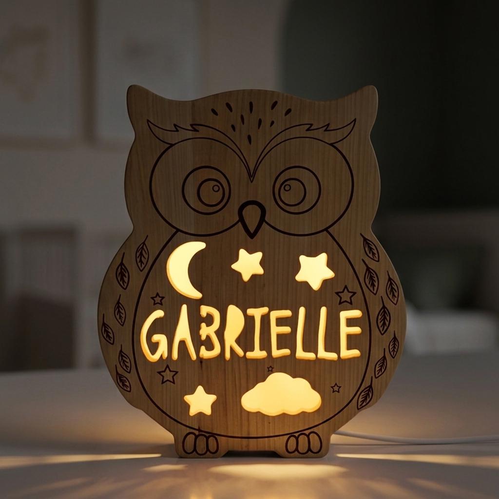 Solid Wood Owl Night Light | Dimmable LED Kids Lamp | Baby Nursery Decor