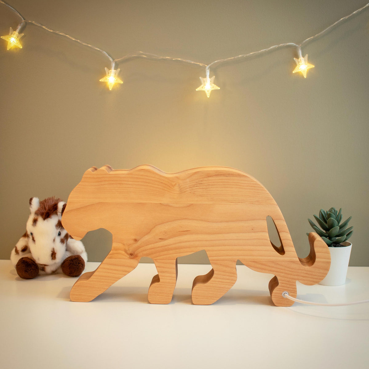 Personalized Black Panther Night Light, Solid Hardwood Jungle Lamp, Dimmable LED