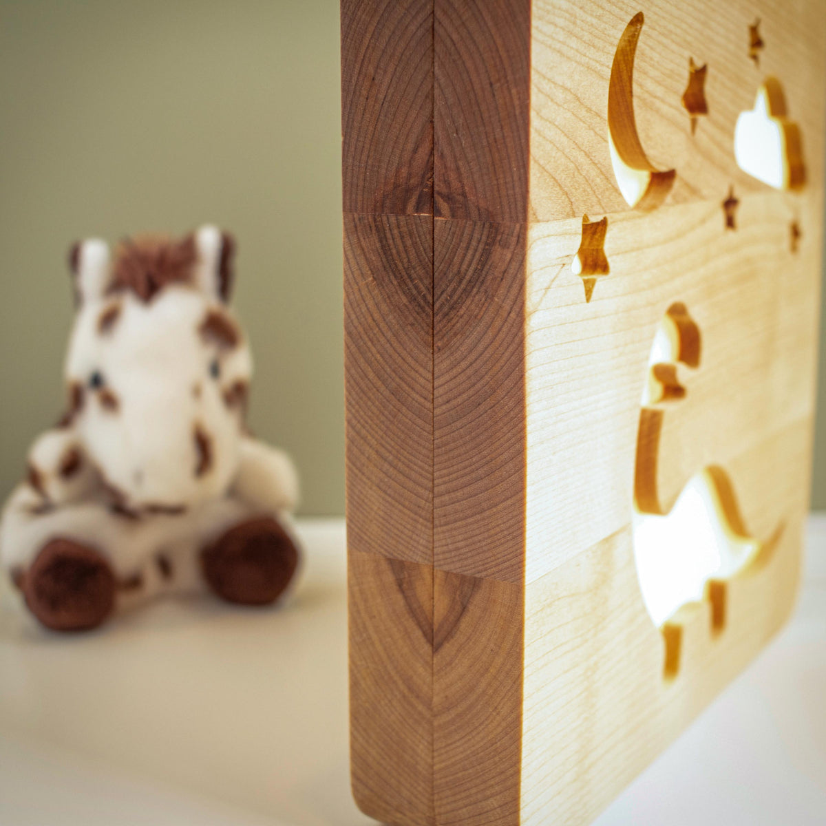 Solid Wood Dinosaur Night Light - Dimmable LED Kids Lamp - Unique New Baby Gift 