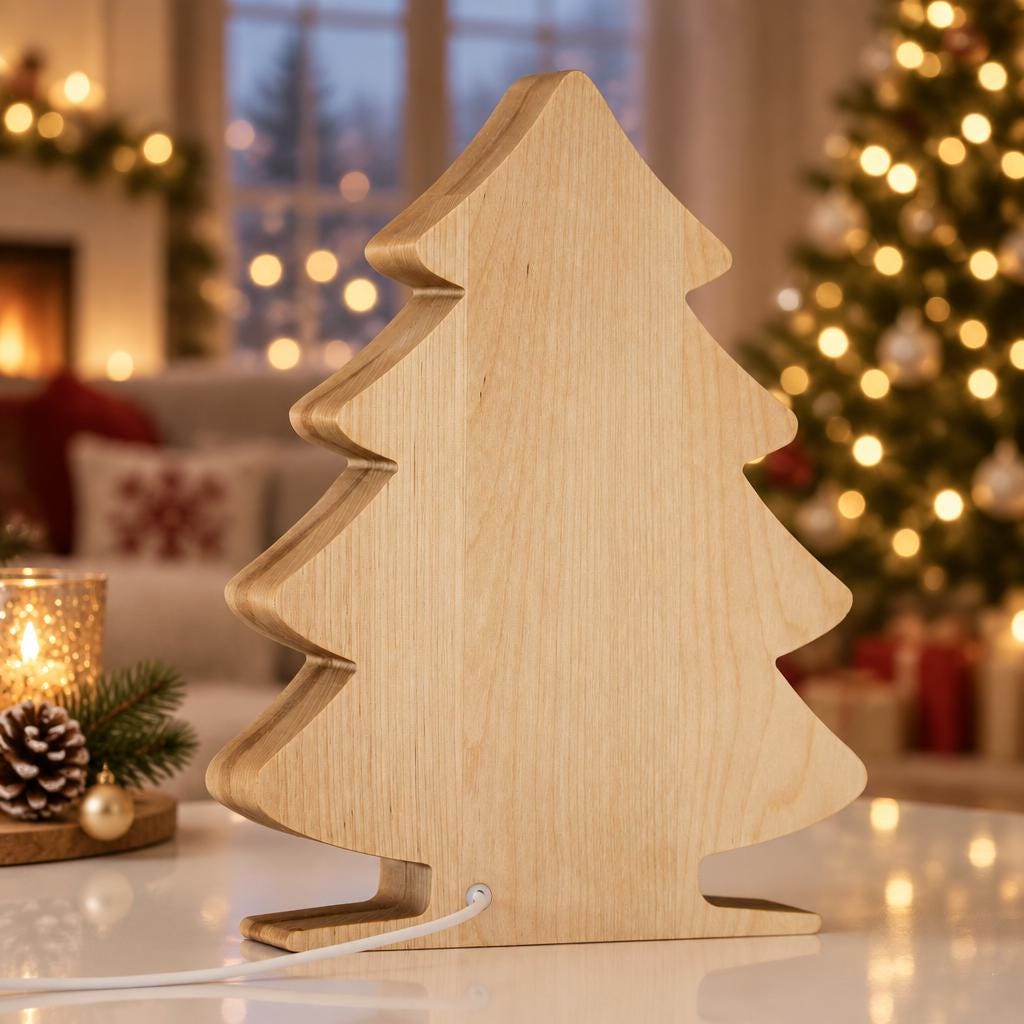 Personalized Christmas Tree Night Light, Wooden Family Name Lamp, Christmas Gift