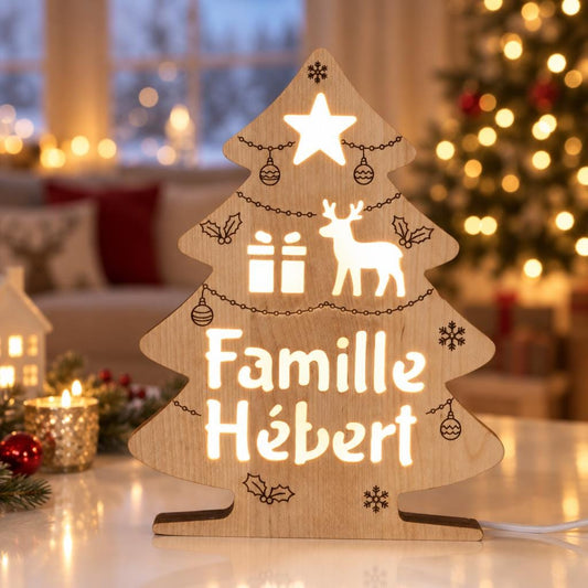 Personalized Christmas Tree Night Light, Wooden Family Name Lamp, Christmas Gift