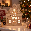 Personalized Wooden Christmas House Night Light, Custom Family Name, Solid Birch