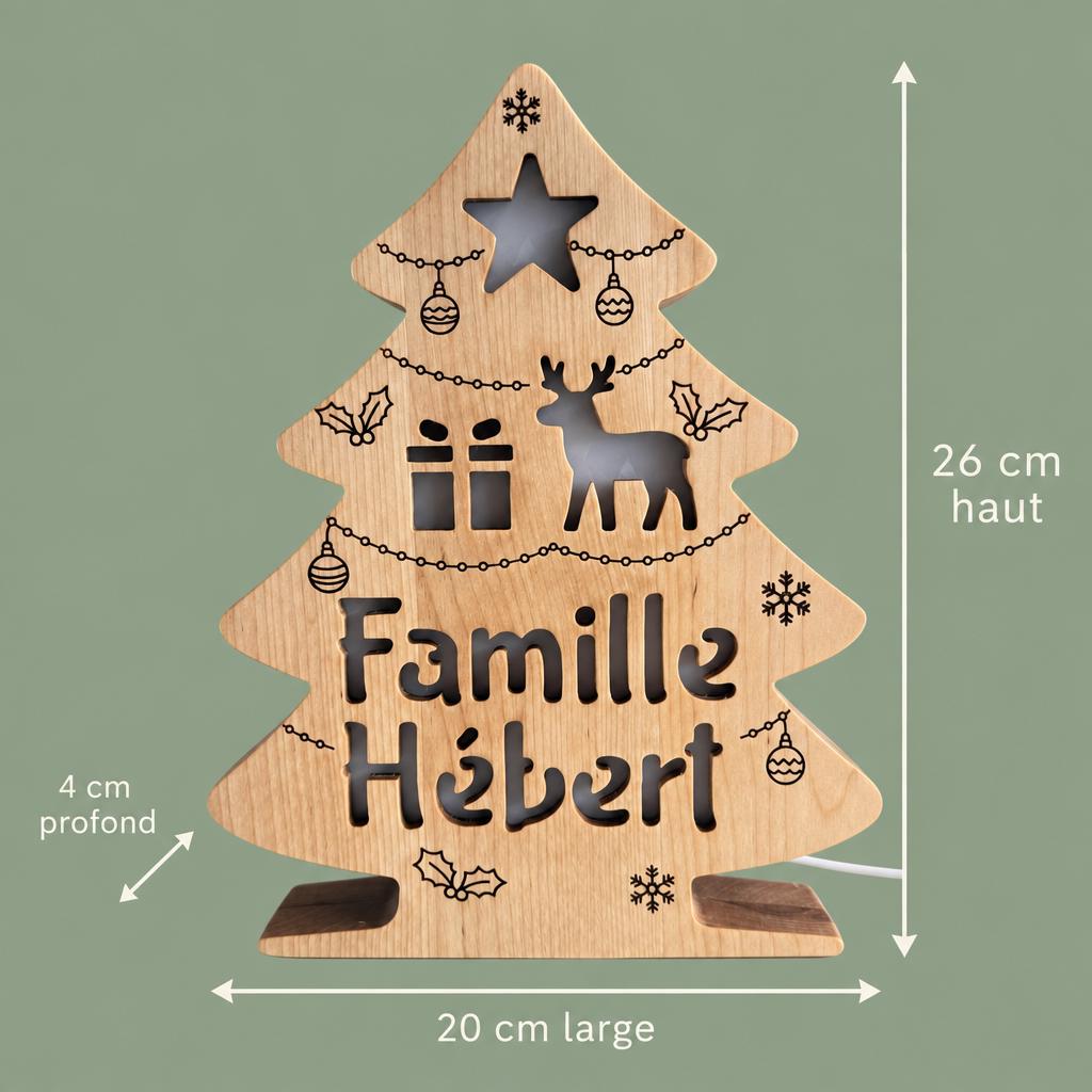 Personalized Christmas Tree Night Light, Wooden Family Name Lamp, Christmas Gift