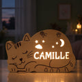 Personalized Cat Night Light Solid Wood, Engraved LED Name Lamp, Baby Shower Gif