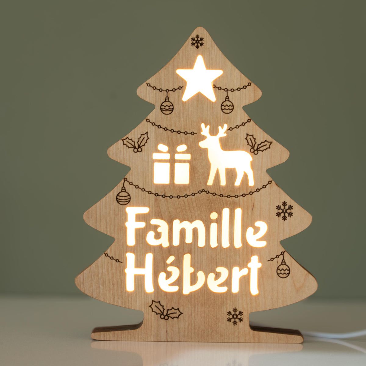 Personalized Christmas Tree Night Light, Wooden Family Name Lamp, Christmas Gift