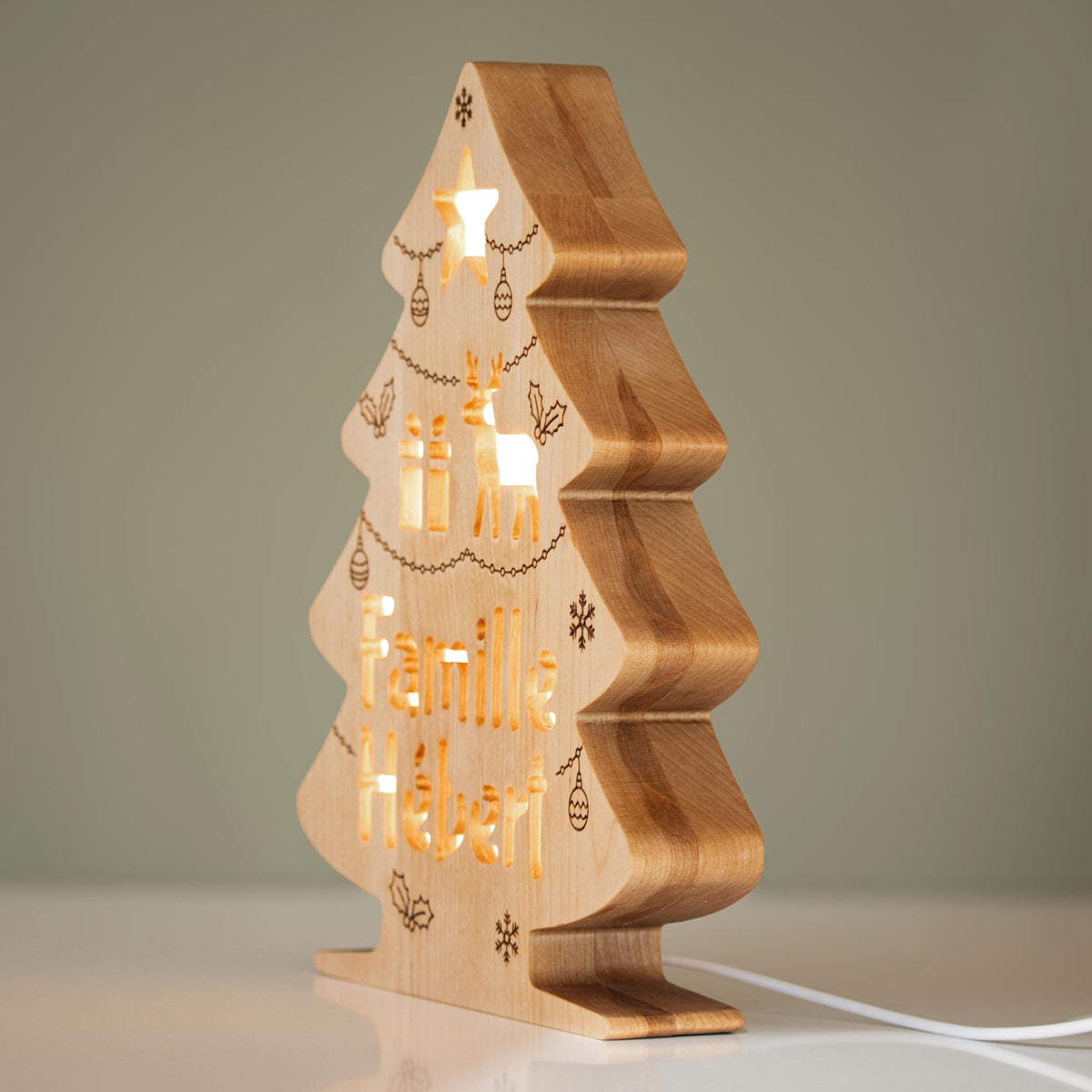 Personalized Christmas Tree Night Light, Wooden Family Name Lamp, Christmas Gift