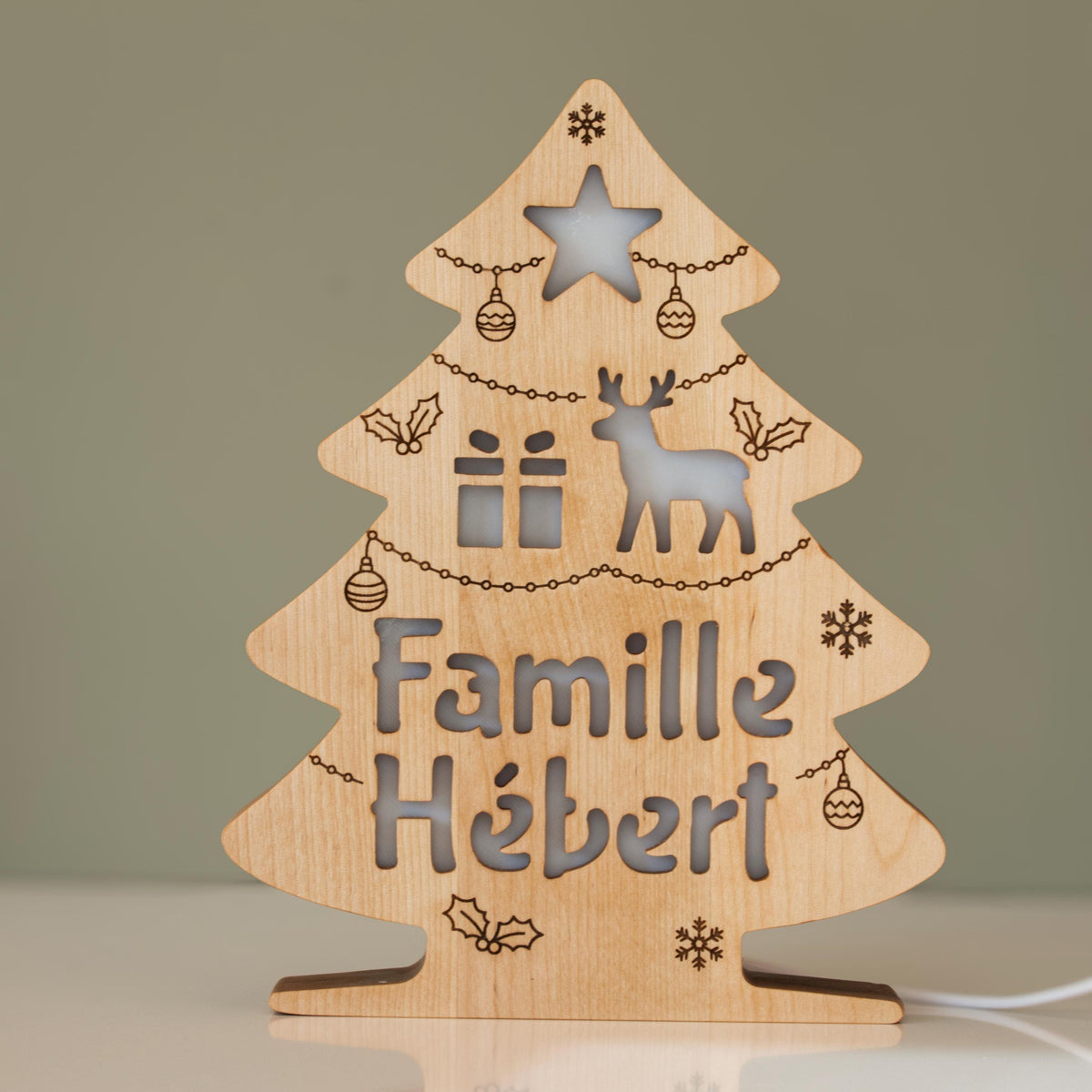 Personalized Christmas Tree Night Light, Wooden Family Name Lamp, Christmas Gift