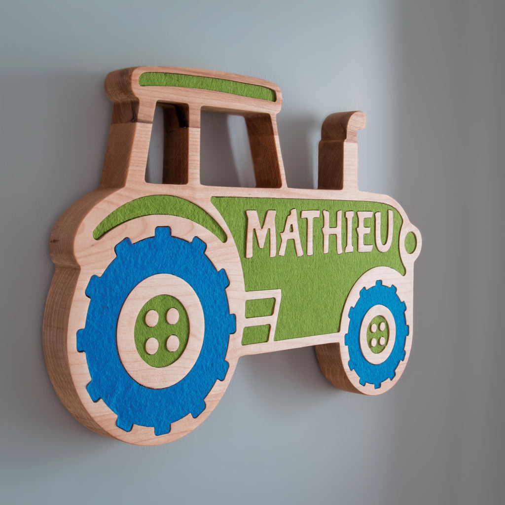 Custom Wooden Tractor Name Sign, Farm Nursery Decor, Personalized Kids Door Sign