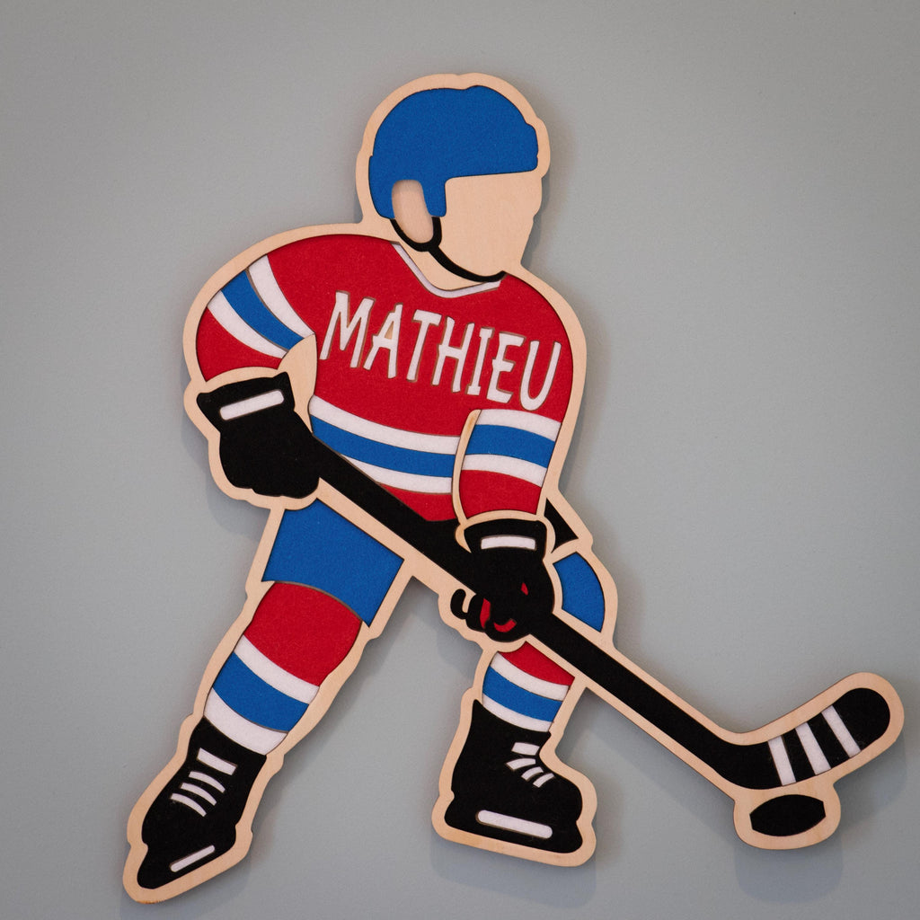 Hockey Door Sign Personalized, Wooden Hockey Player Name Sign, Kids Bedroom Wall