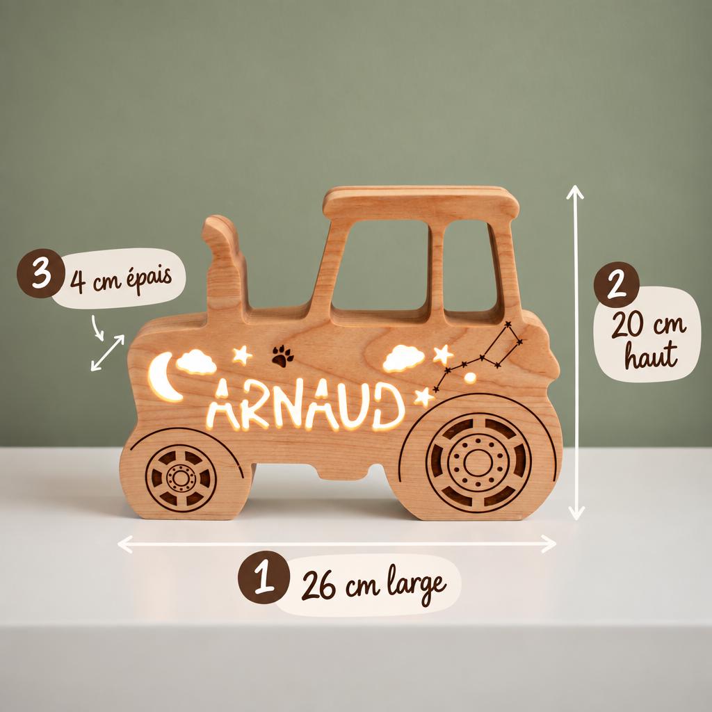 Tractor Night Light, Personalized Wooden Kids Lamp, Custom Baby Name Light, Farm