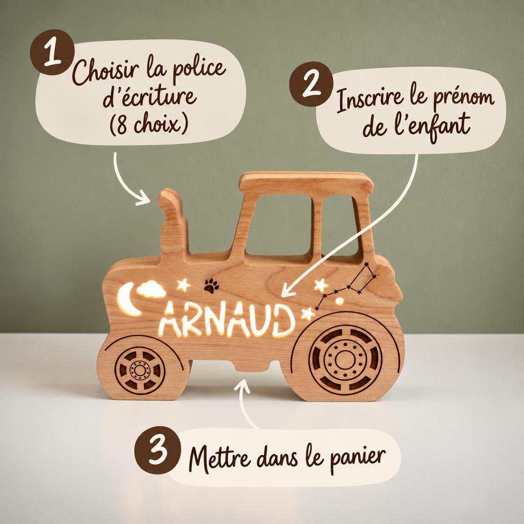 Tractor Night Light, Personalized Wooden Kids Lamp, Custom Baby Name Light, Farm