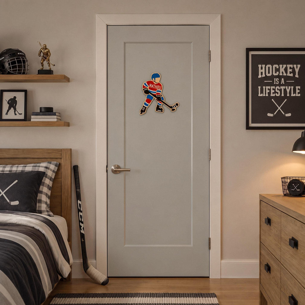 Hockey Door Sign Personalized, Wooden Hockey Player Name Sign, Kids Bedroom Wall