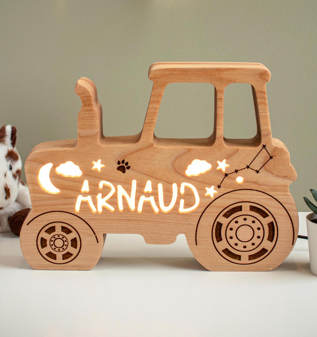 Tractor Night Light, Personalized Wooden Kids Lamp, Custom Baby Name Light, Farm