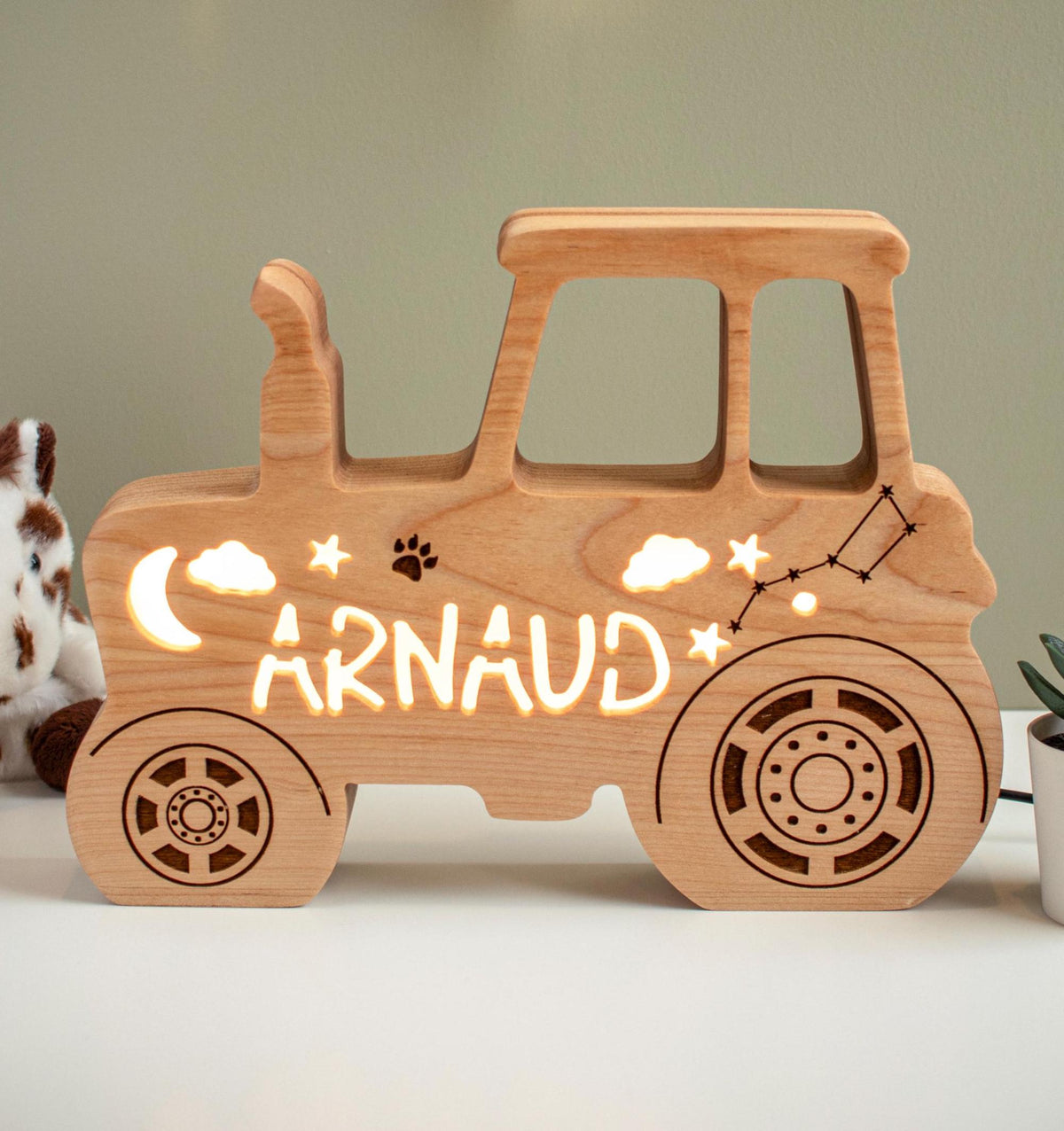 Tractor Night Light, Personalized Wooden Kids Lamp, Custom Baby Name Light, Farm