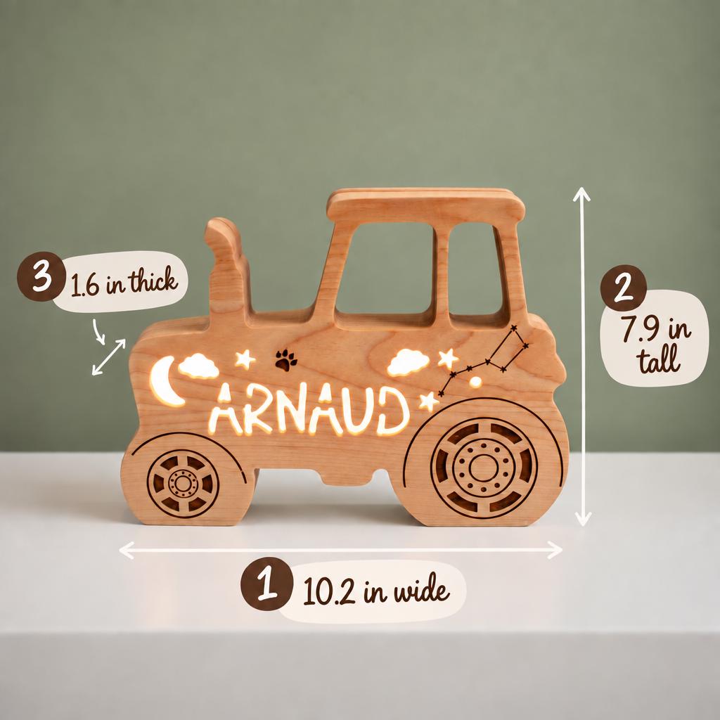 Tractor Night Light, Personalized Wooden Kids Lamp, Custom Baby Name Light, Farm