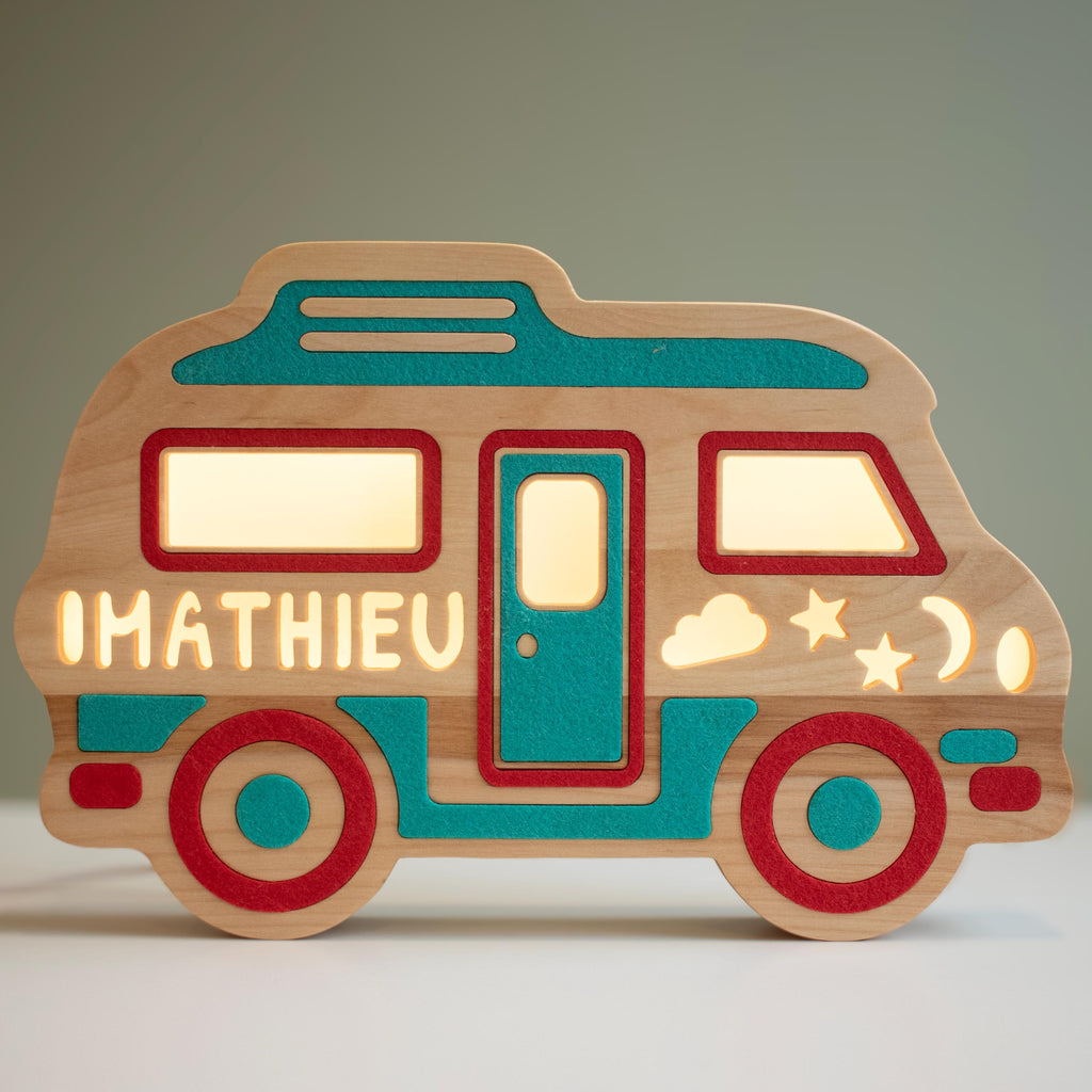 Personalized wooden camper van night light