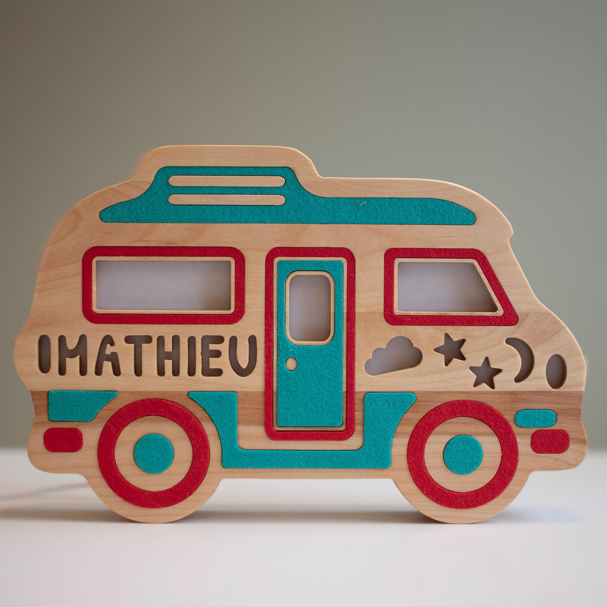 Personalized wooden camper van night light