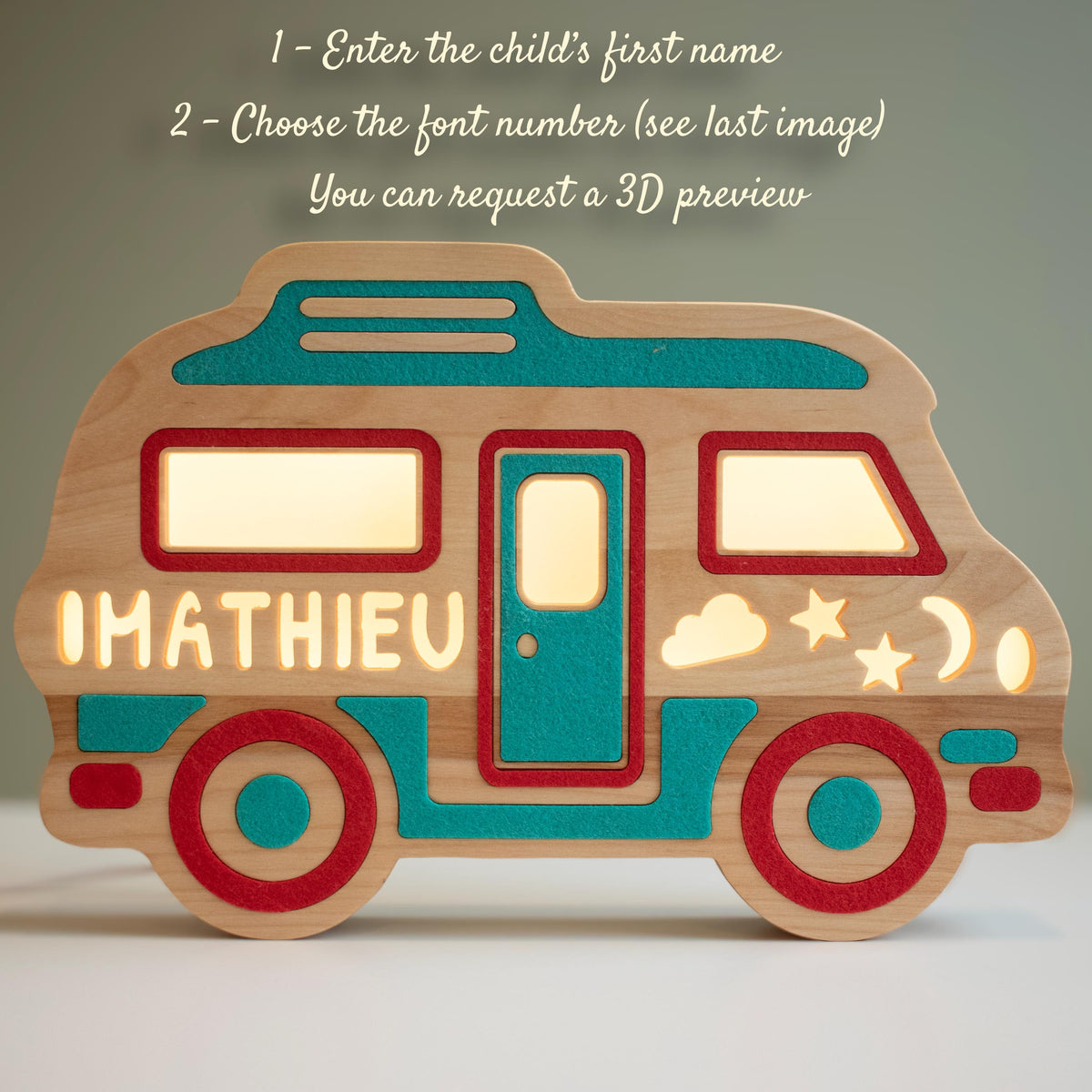 Personalized wooden camper van night light