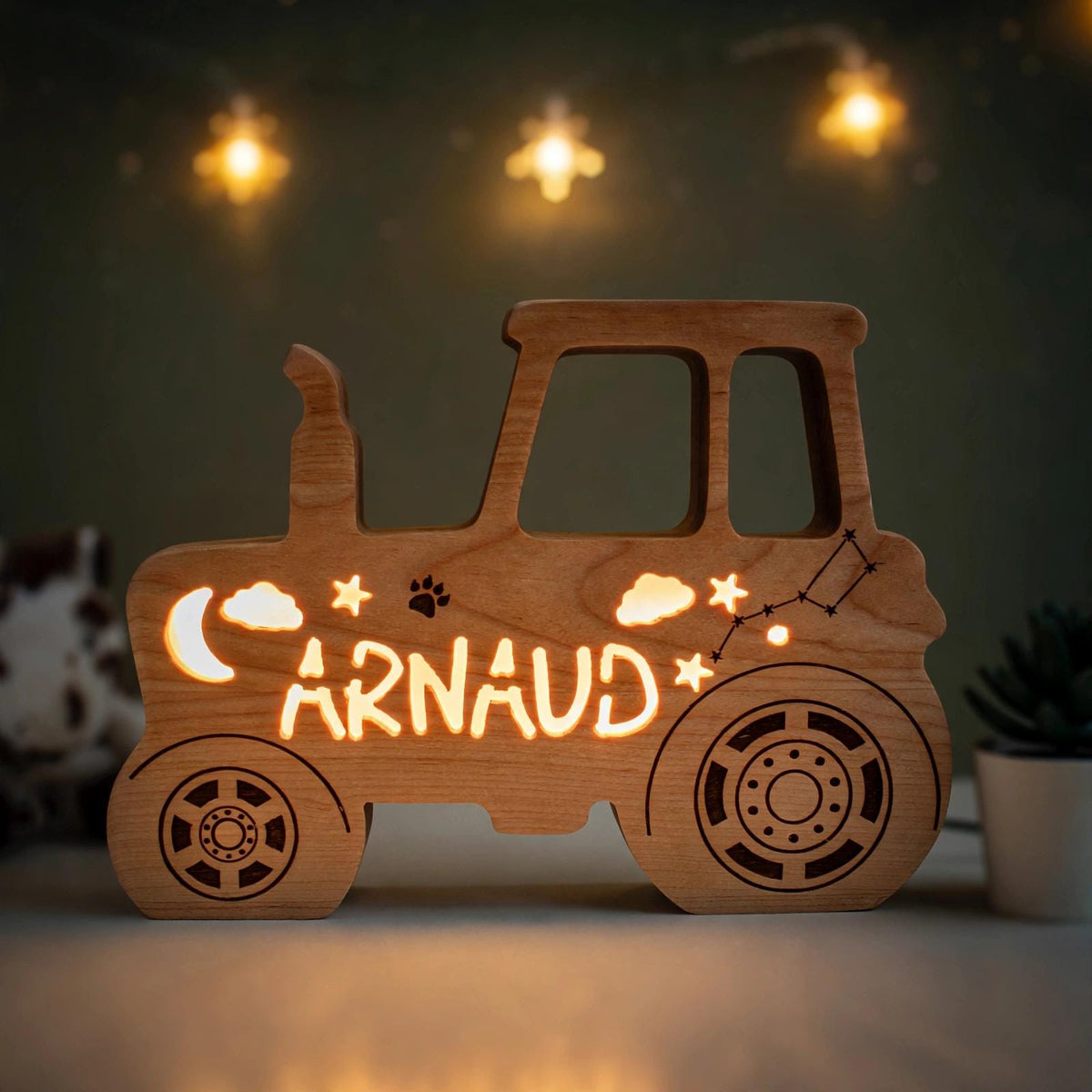 Tractor Night Light, Personalized Wooden Kids Lamp, Custom Baby Name Light, Farm