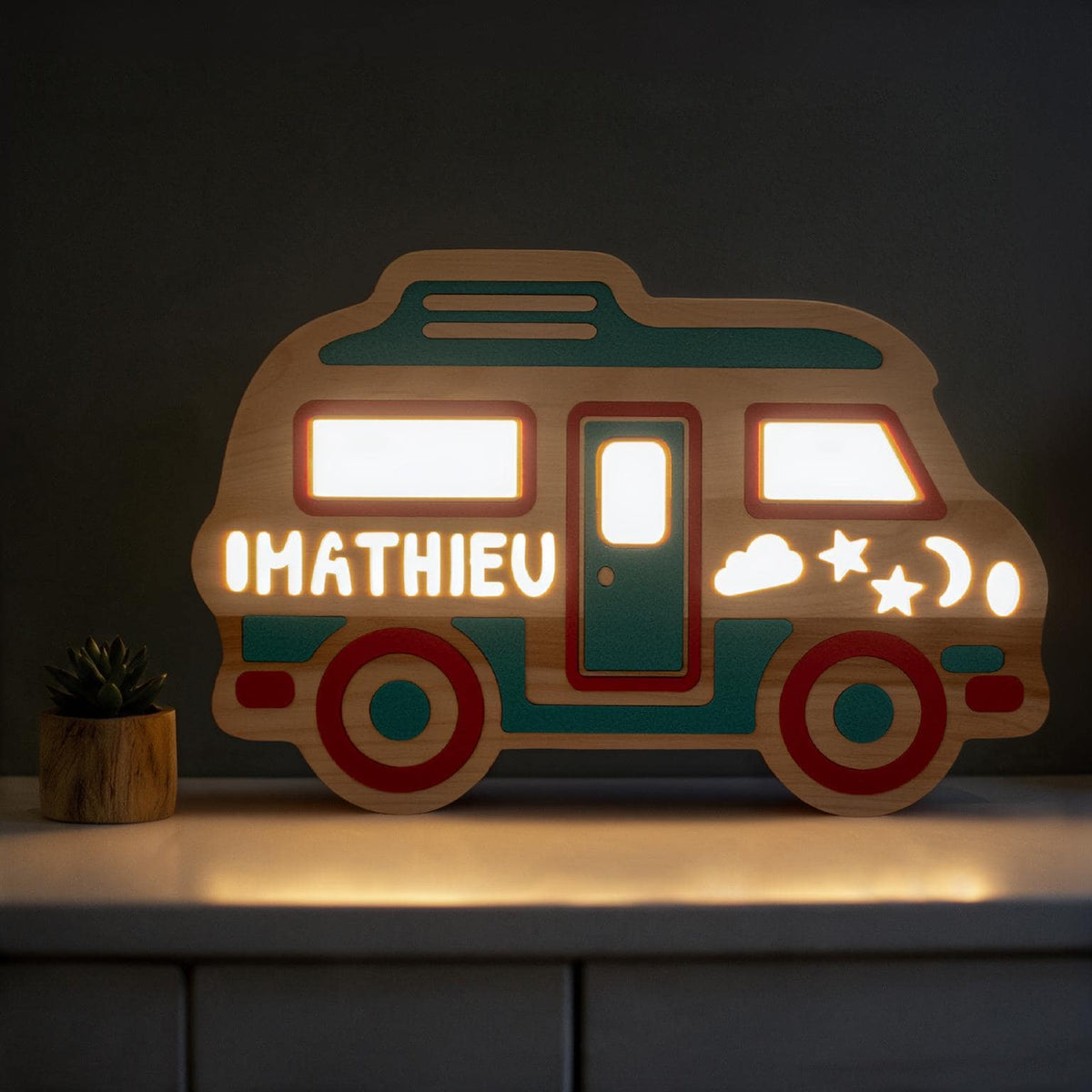 Personalized wooden camper van night light