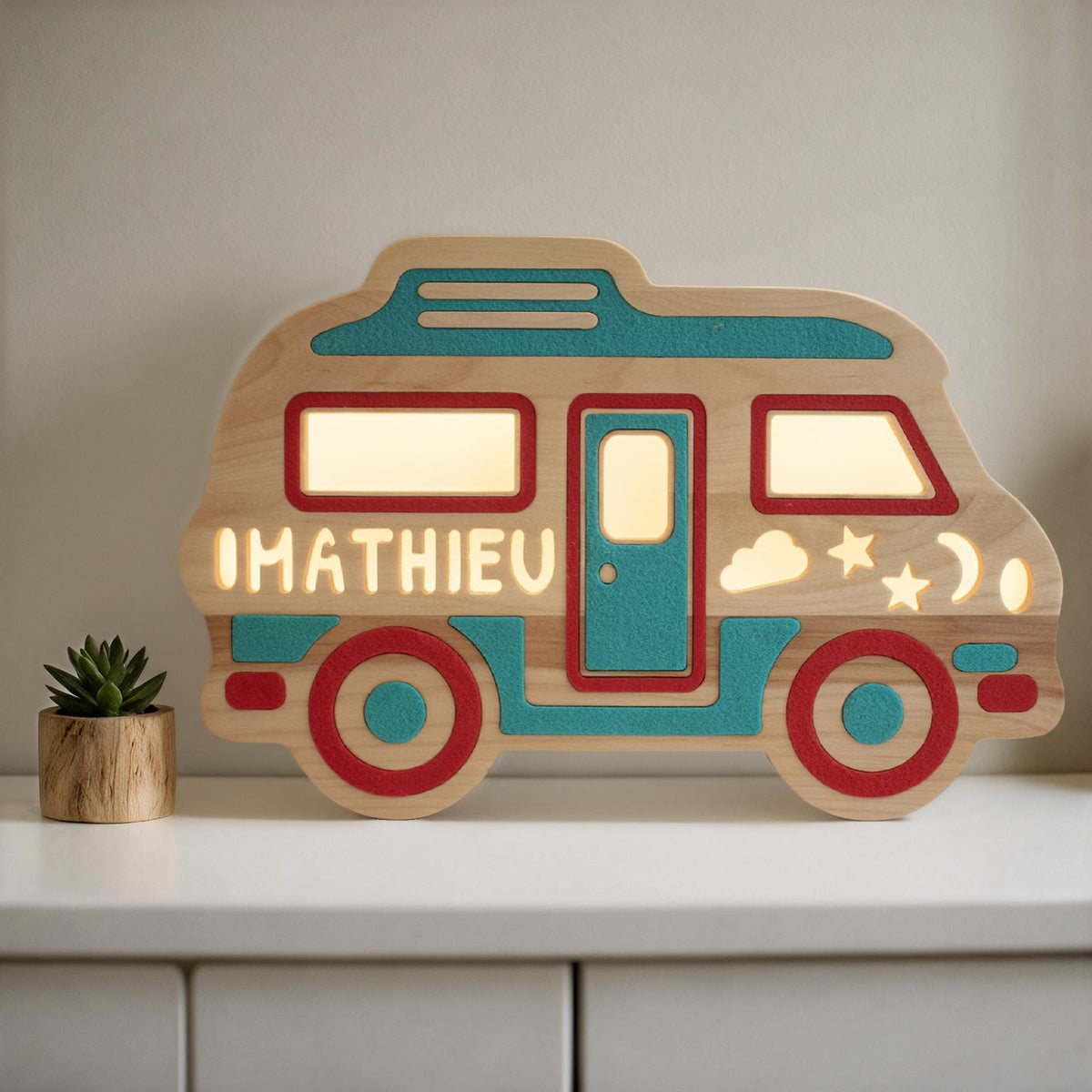 Personalized wooden camper van night light
