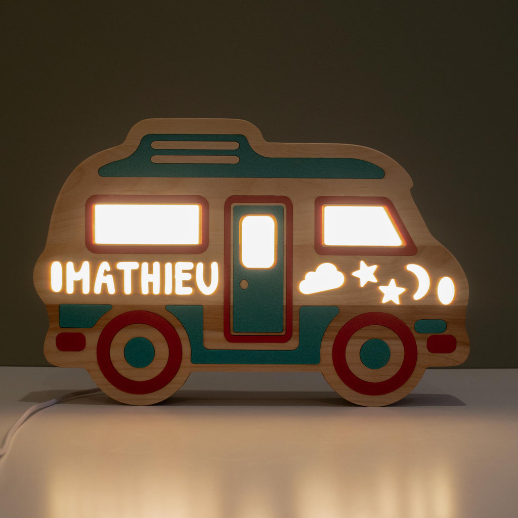 Personalized wooden camper van night light